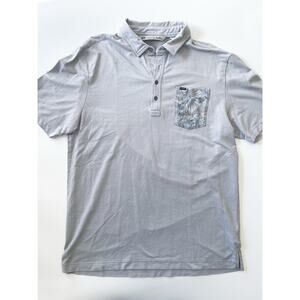 Travis Mathew Gray Short Sleeve No Maps Golf Polo Shirt Floral Pocket Size L